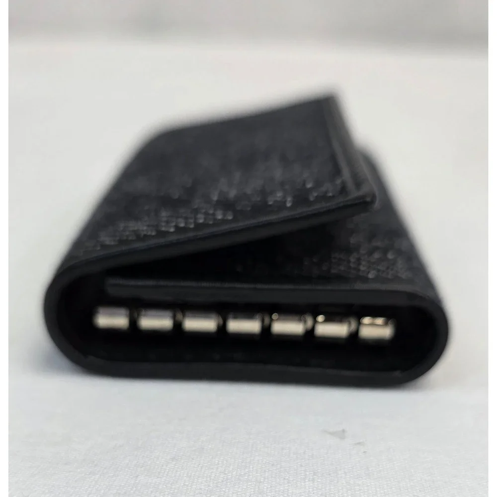 Gucci GG Monogram Denim 6 Hook Key Case Black Leather Trim Made in Italy